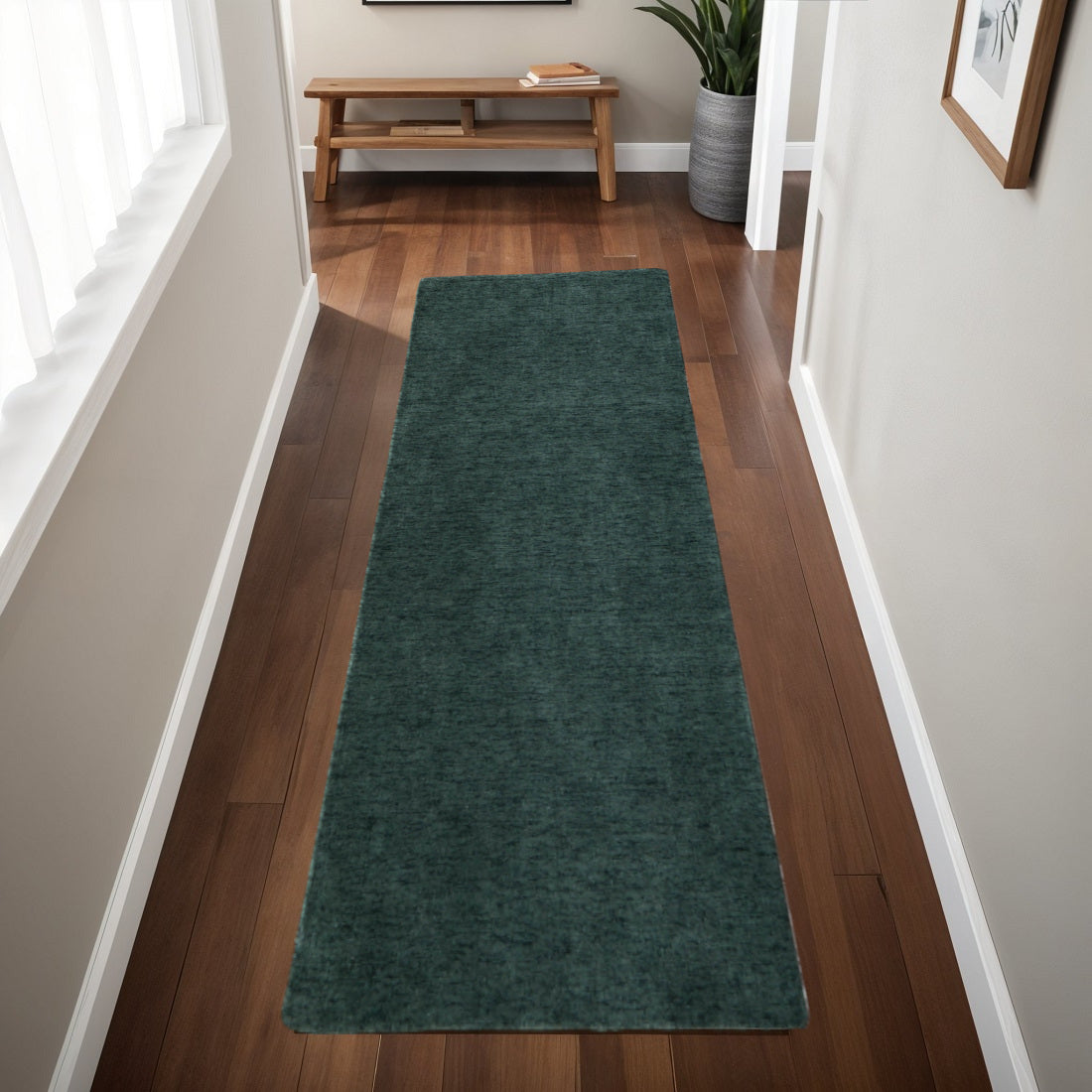 8' Green Hand Woven Runner Rug