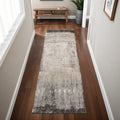 8' Gray Ivory And Taupe Abstract Distressed Runner Rug