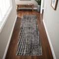 8' Black Gray And Ivory Abstract Runner Rug