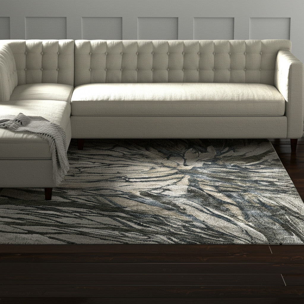 8' X 10' Gray Green And Ivory Abstract Area Rug