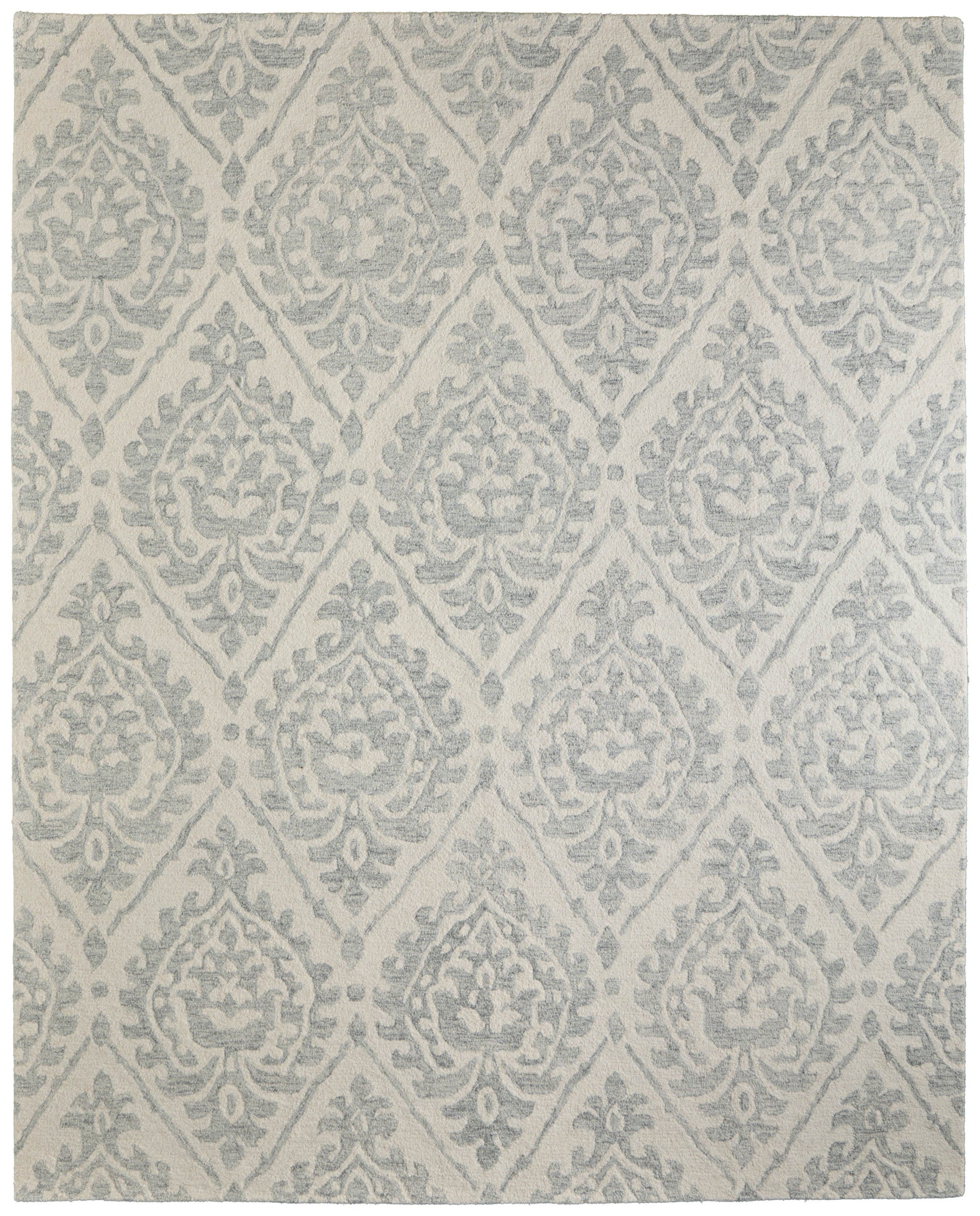 8' X 10' Ivory And Gray Floral Hand Tufted Area Rug