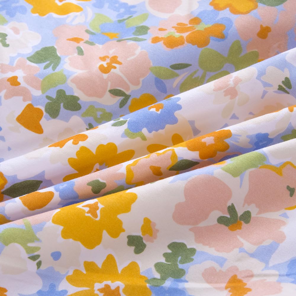 Naturety Bedding Fitted Sheet With Deep Pocket,Colorful Flower Printed Fabric Bed Sheets (Colorful Garden, Full)