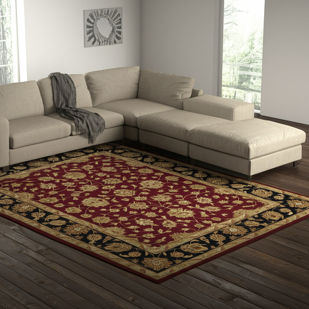 8' X 10' Red Black And Gold Oriental Hand Tufted Area Rug