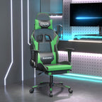 vidaXL Adjustable Reclining Gaming Chair with Footrest, Comfortable Seating, 360 Degree Swivel, Faux Leather, Black and Green, Ideal for Gamers