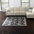 8' X 10' Blue Silver And Gray Floral Hand Tufted Area Rug