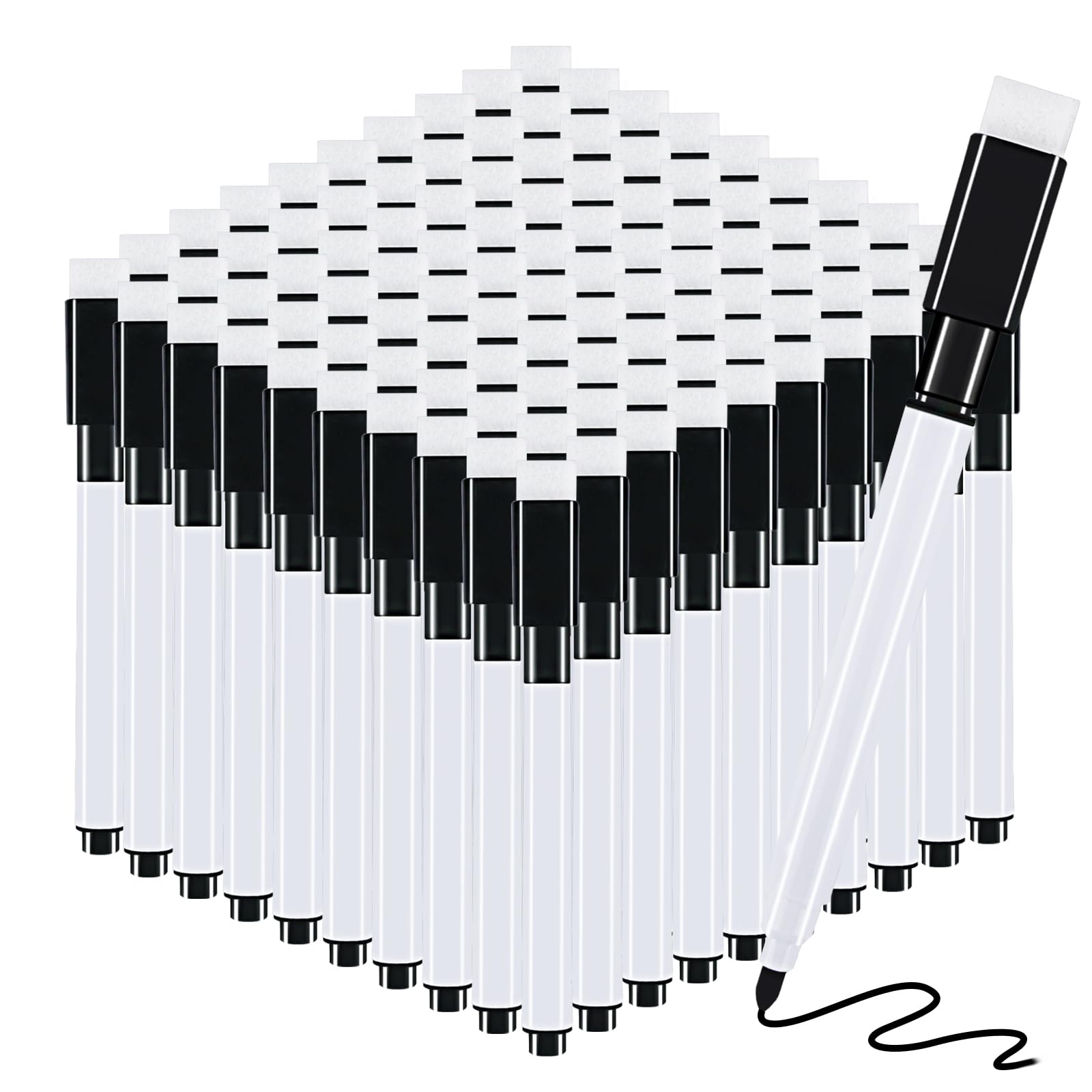 Reton Rewritable Magnetic Dry Wipe White Board Markers Pens With Eraser Cap (100 Pcs, Black)