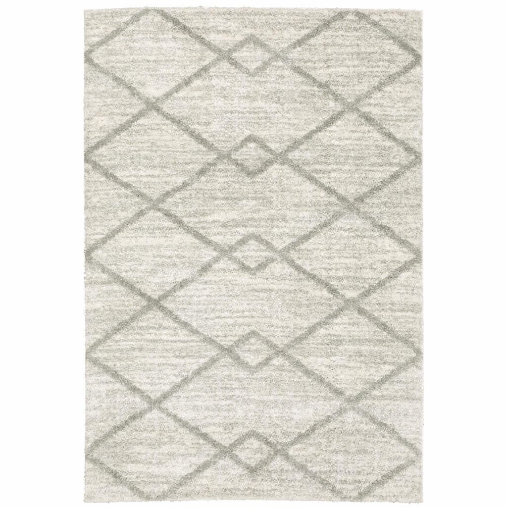 HomeRoots 510862 10 x 13 ft. Ivory & Gray Geometric Shag Power Loom Stain Resistant Rectangle Area Rug