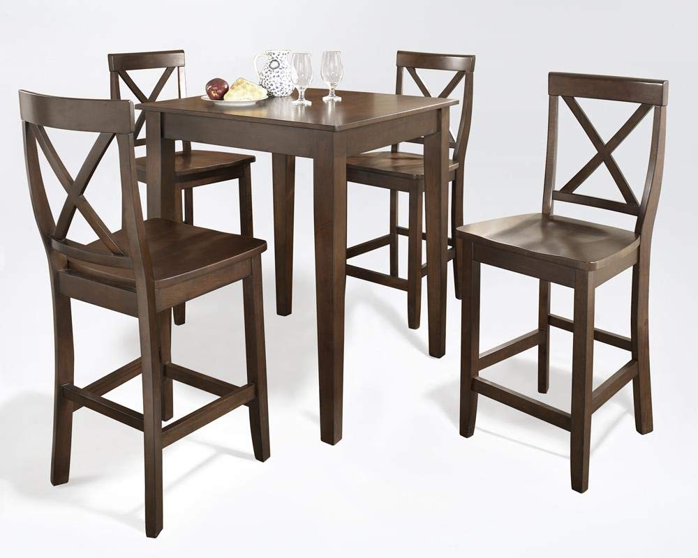 Crosley 5-Piece Pub Dining Set With Tapered Leg And X-Back Stools