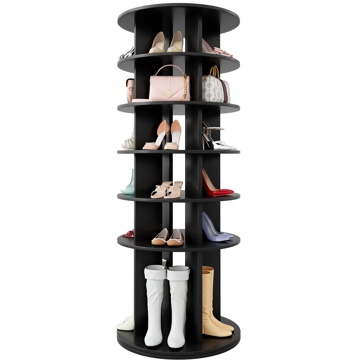 YESHOMY 6Tier Rotating Shoe Rack Tower, 360 Spinning Vertical Shoe & Handbag Organizer with Lazy Susan Base, SpaceSaving Stora