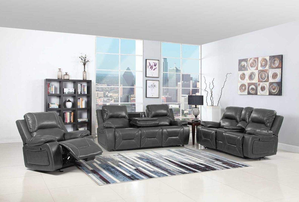 HomeRoots Gray 120' Classy Grey Leather Sofa Set