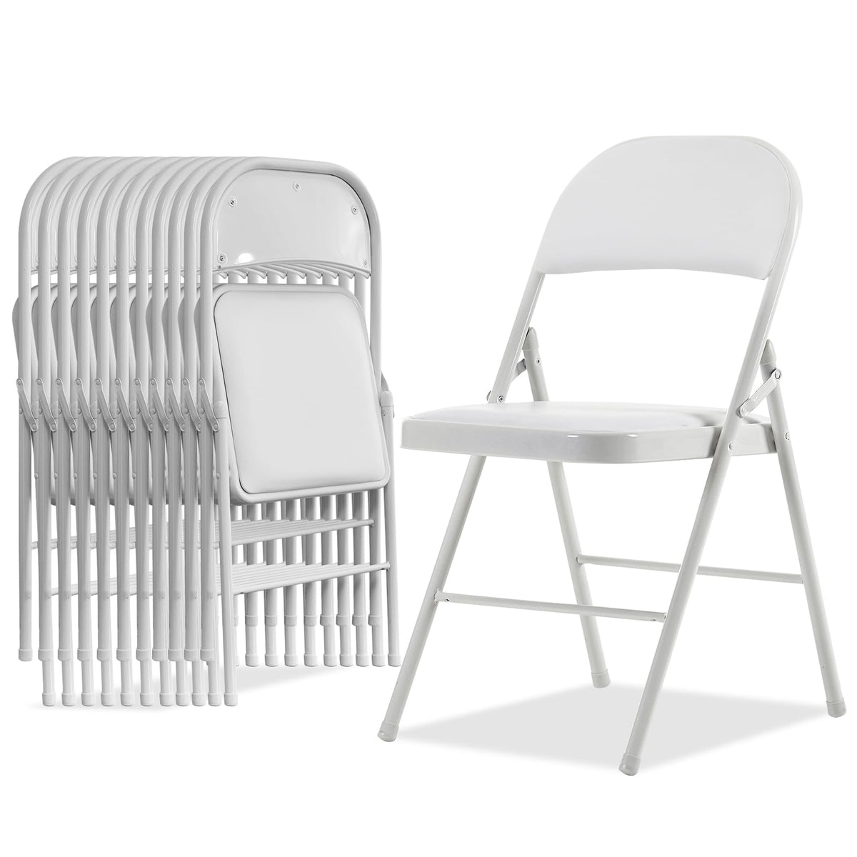 Karl Home 12 Pack White Folding Chairs With Padded Seats For Outdoor & Indoor, Portable Stackable Commercial Seat With Steel Frame For Events Office Wedding Party, 330Lbs Capacity