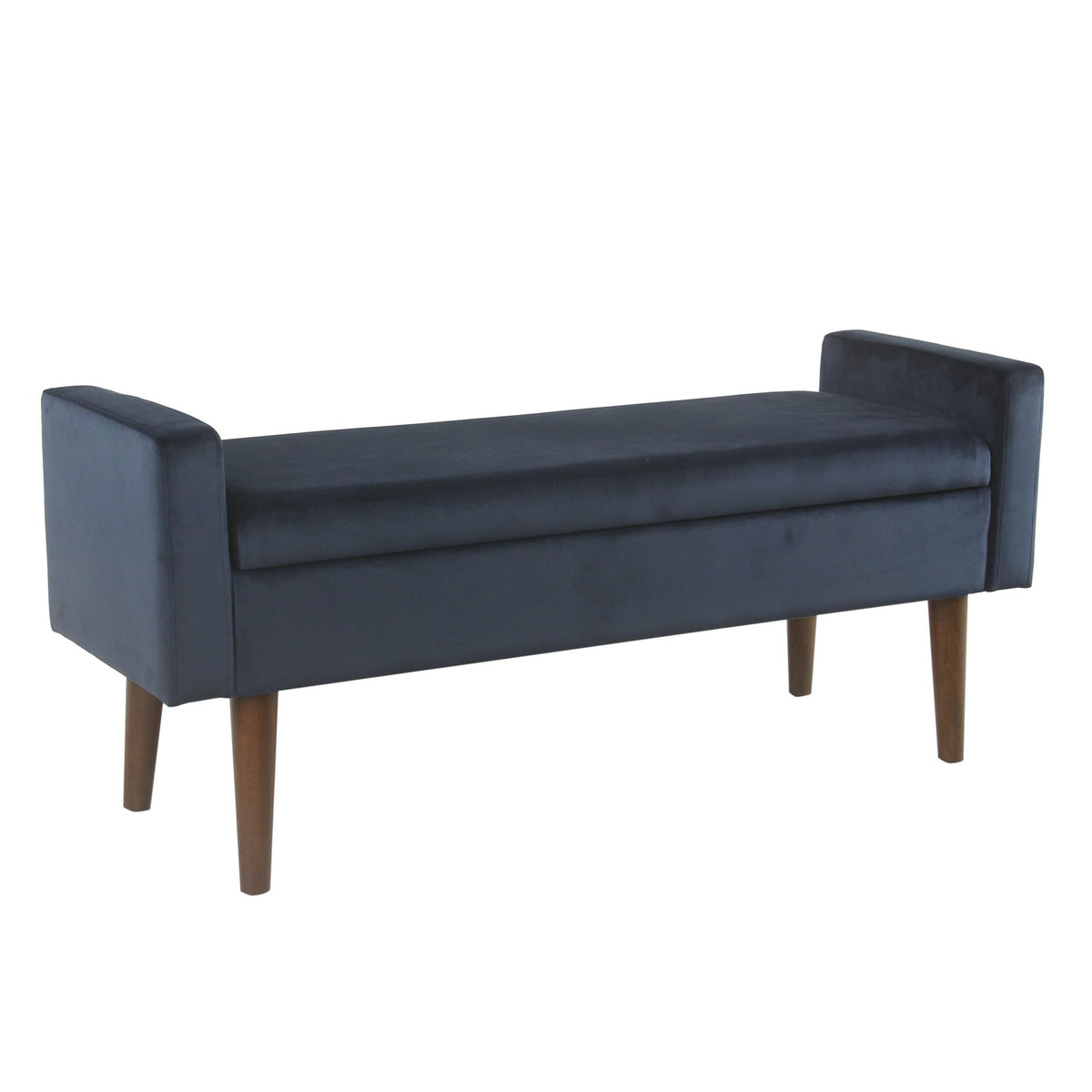 Benjara Wooden Bench With Lift Top Storage, Blue And Brown