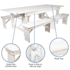 Flash Furniture Hercules Series 8' X 40" Antique Rustic White Folding Farm Table And Four 40.25"L Bench Set