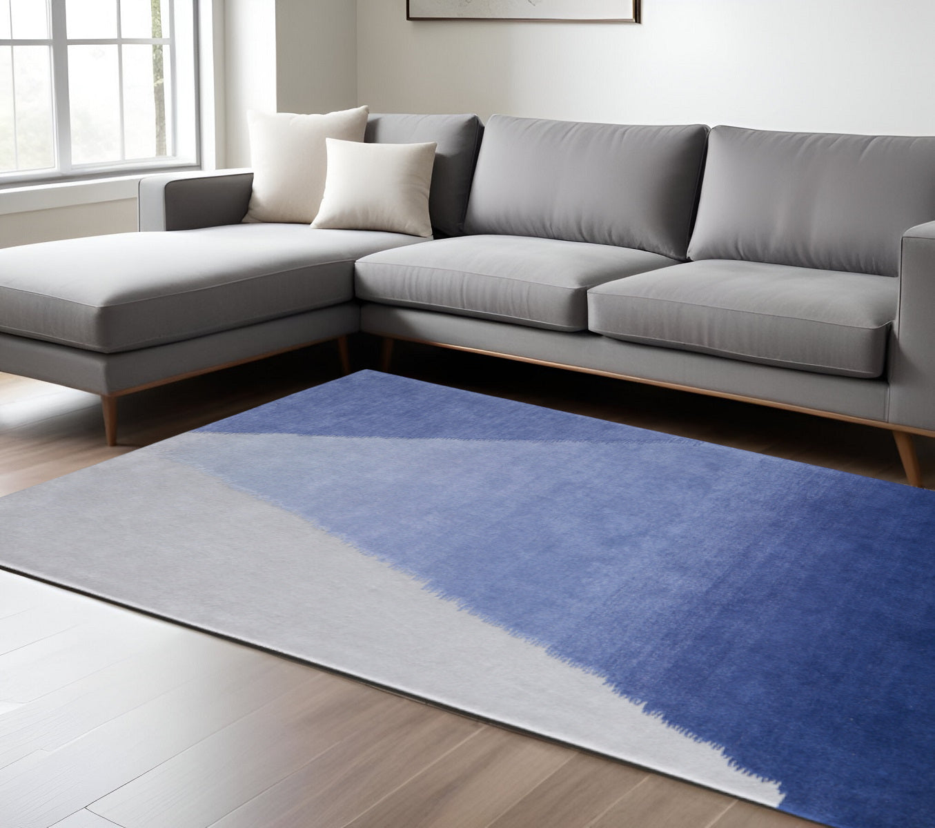9' X 12' Blue And Gray Geometric Hand Tufted Area Rug