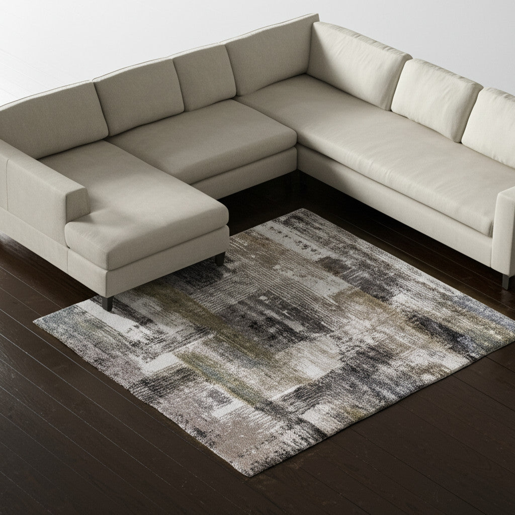 9' X 12' Gray Taupe And Ivory Abstract Distressed Area Rug
