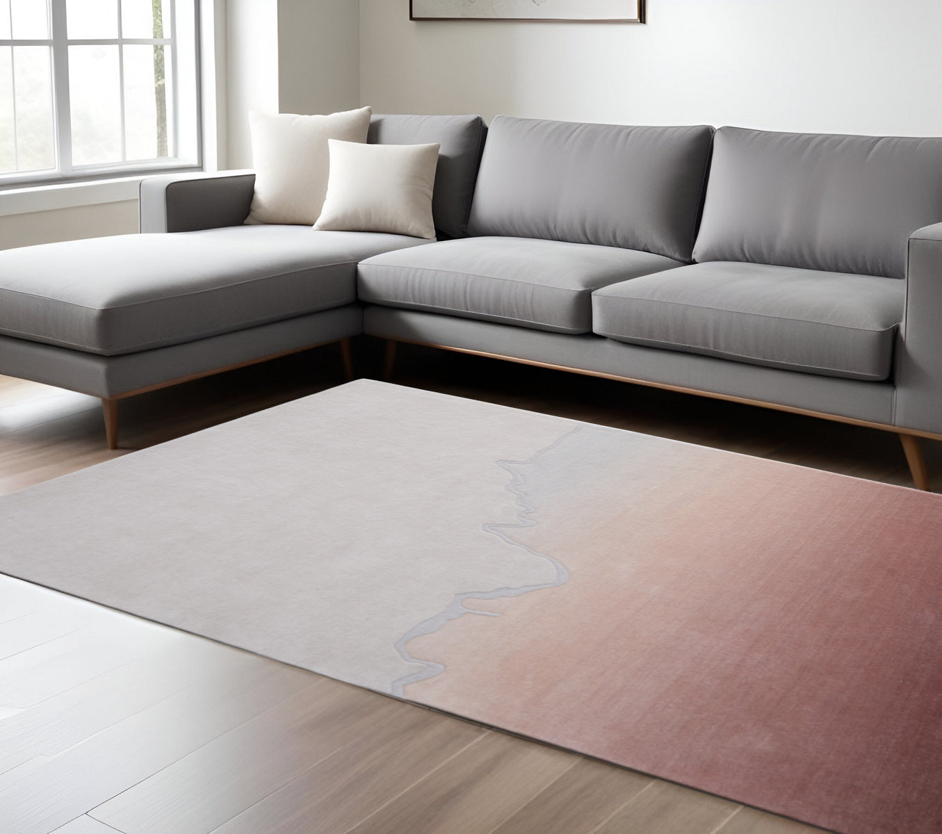 9' X 12' Pink And Ivory Ombre Hand Tufted Area Rug