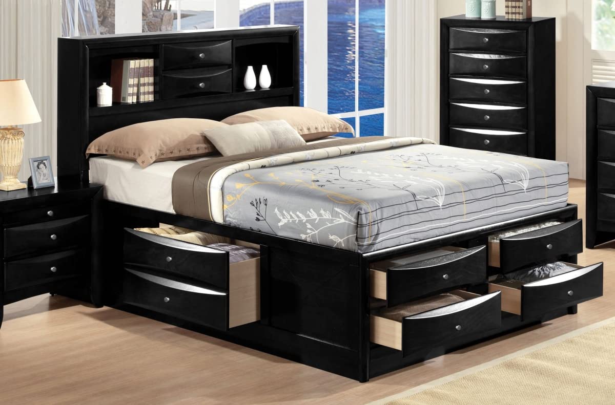 acme 21620F Ireland Full Size Bed with Storage - Black 4 Piece