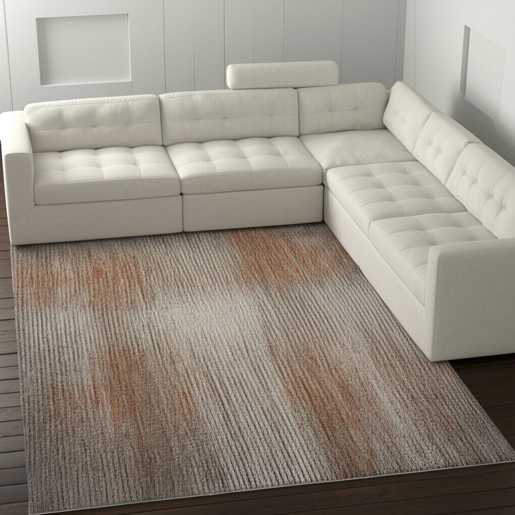 9' X 12' Ivory Taupe And Pink Abstract Area Rug