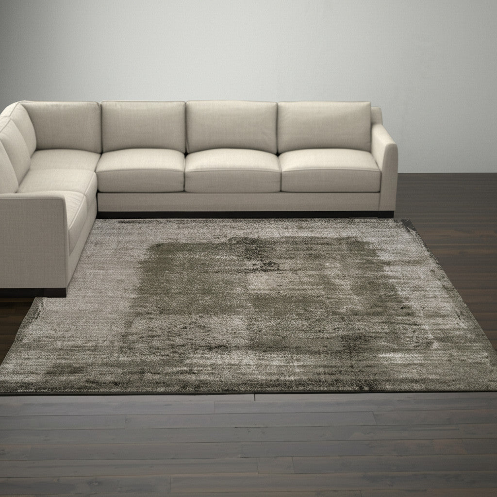 9' X 12' Green And Tan Abstract Distressed Area Rug