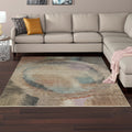 9' X 12' Brown Tan And Blue Abstract Distressed Area Rug