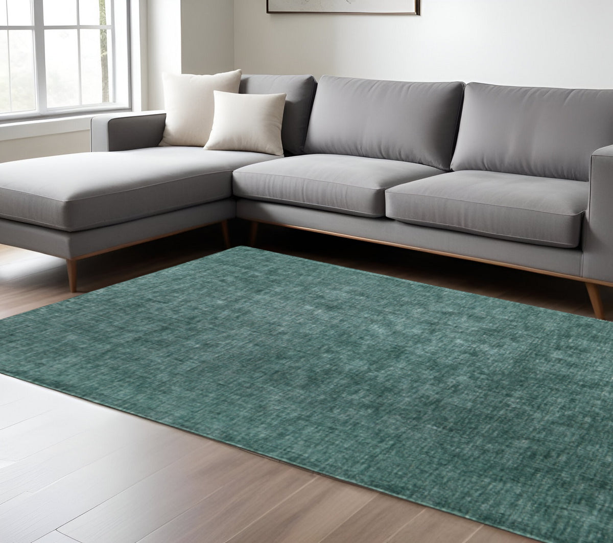 9' X 13' Green And White Hand Woven Area Rug