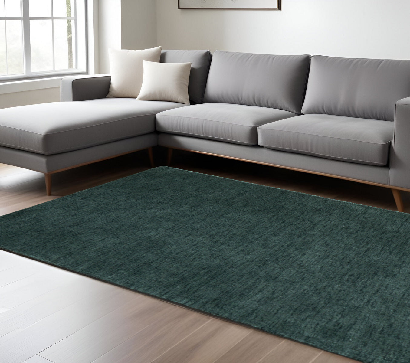 9' X 13' Green Hand Woven Area Rug