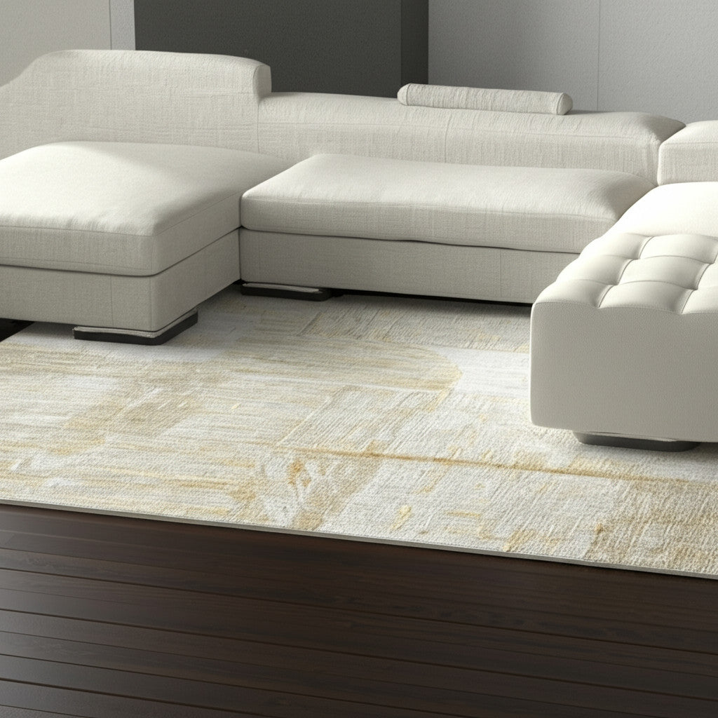 8' X 10' Yellow Ivory And Gold Abstract Hand Woven Area Rug