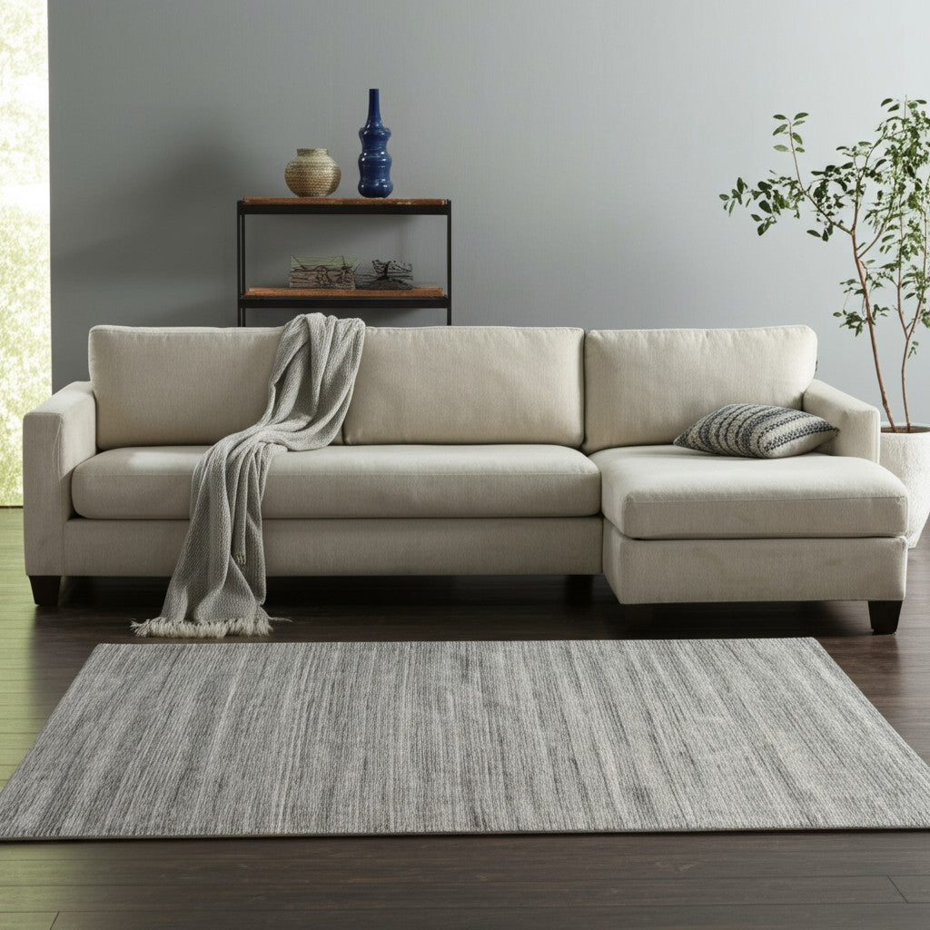 8' X 10' Gray Black And Brown Hand Woven Distressed Area Rug