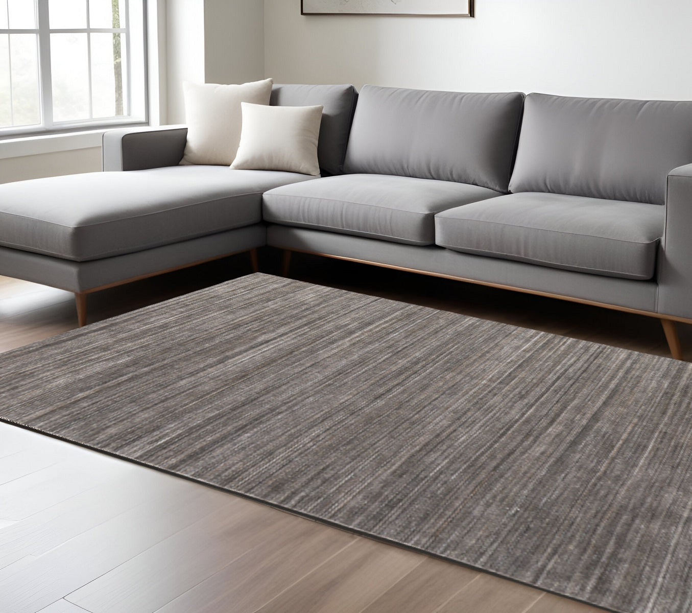 8' X 10' Black Gray And Brown Hand Woven Distressed Area Rug