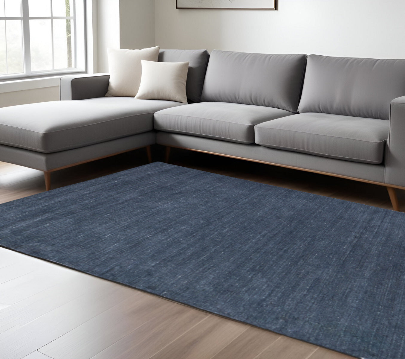 8' X 10' Blue And Gray Hand Woven Distressed Area Rug