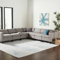 8' X 12' Blue Ivory And Silver Abstract Hand Knotted Distressed Area Rug