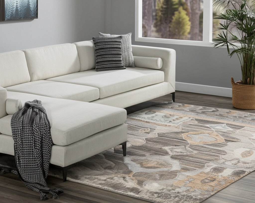 8' X 12' Ivory Gray And Orange Moroccan Hand Knotted Area Rug
