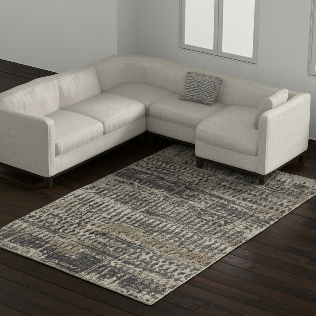 8' X 12' Tan And Taupe Abstract Hand Knotted Area Rug