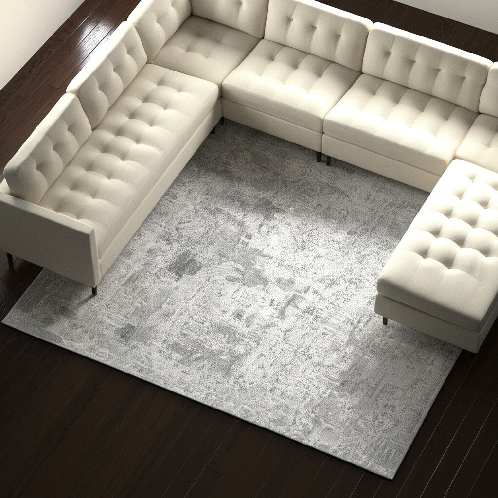 9' X 12' Silver And Gray Abstract Hand Woven Distressed Area Rug