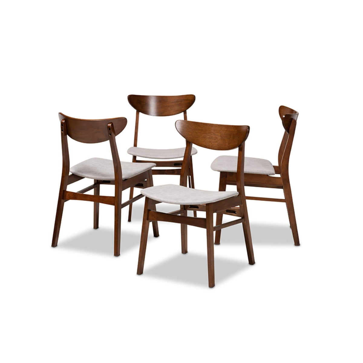 Baxton Studio Parlin Mid-Century Modern Transitional Light Grey Fabric Upholstered And Walnut Brown Finished Wood 4-Piece Dining Chair Set