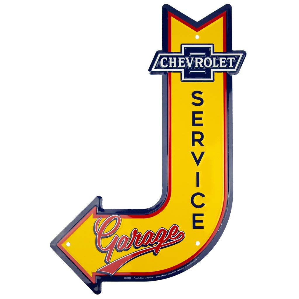 HangTime Chevrolet Service Garage Sign, Vintage Chevy Metal Automotive Wall Art Decor, 11.5 in. x 17.5 in., Man Cave Stuff for M