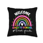 Cute First Grade Teachers Students Tees Welcome Back to School 1st First Grade Rainbow Teacher Girls Throw Pillow, 16x16, Multic