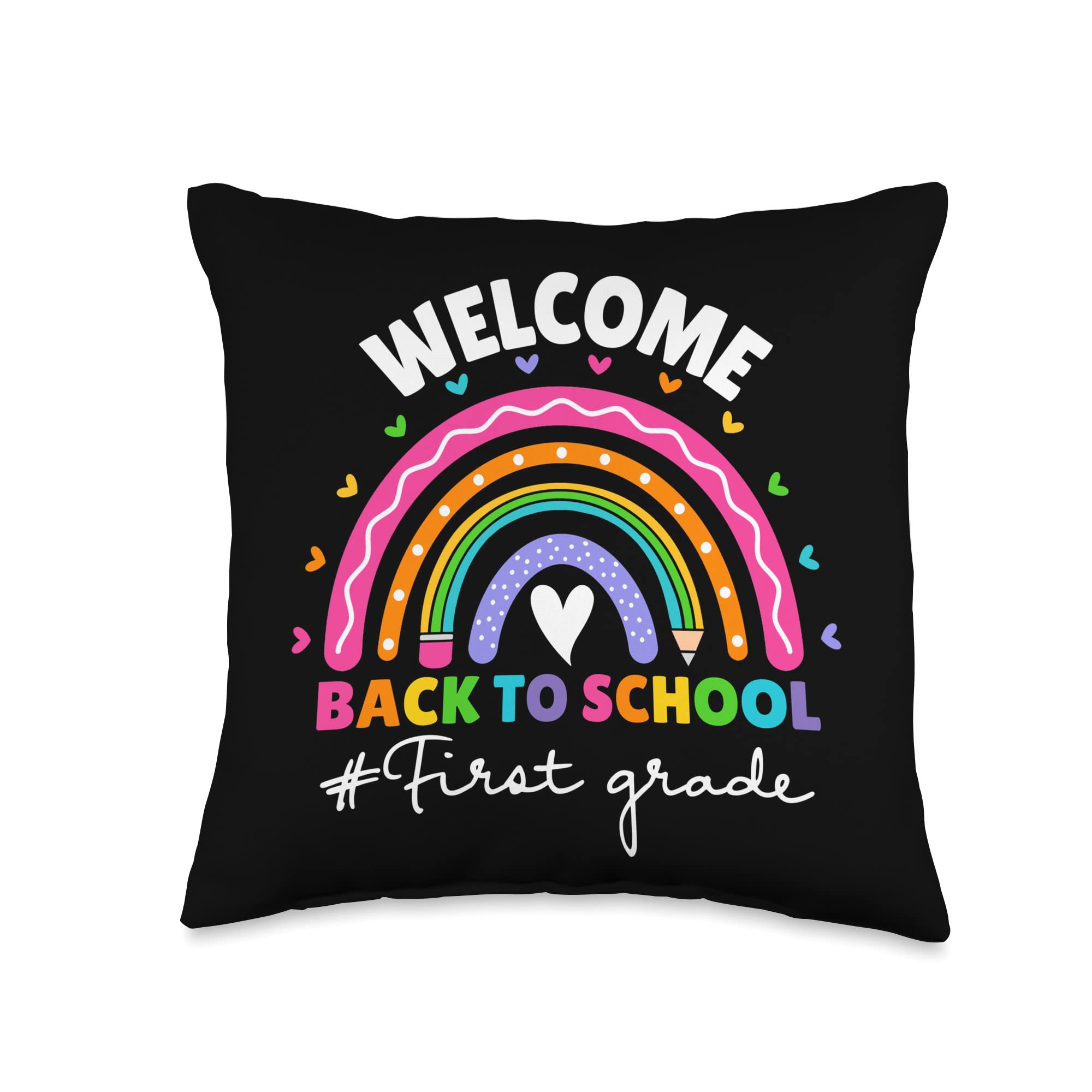 Cute First Grade Teachers Students Tees Welcome Back to School 1st First Grade Rainbow Teacher Girls Throw Pillow, 16x16, Multic