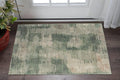 2' X 3' Green Ivory And Brown Abstract Distressed Area Rug