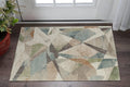 2' X 3' Ivory Blue And Green Checkered Area Rug