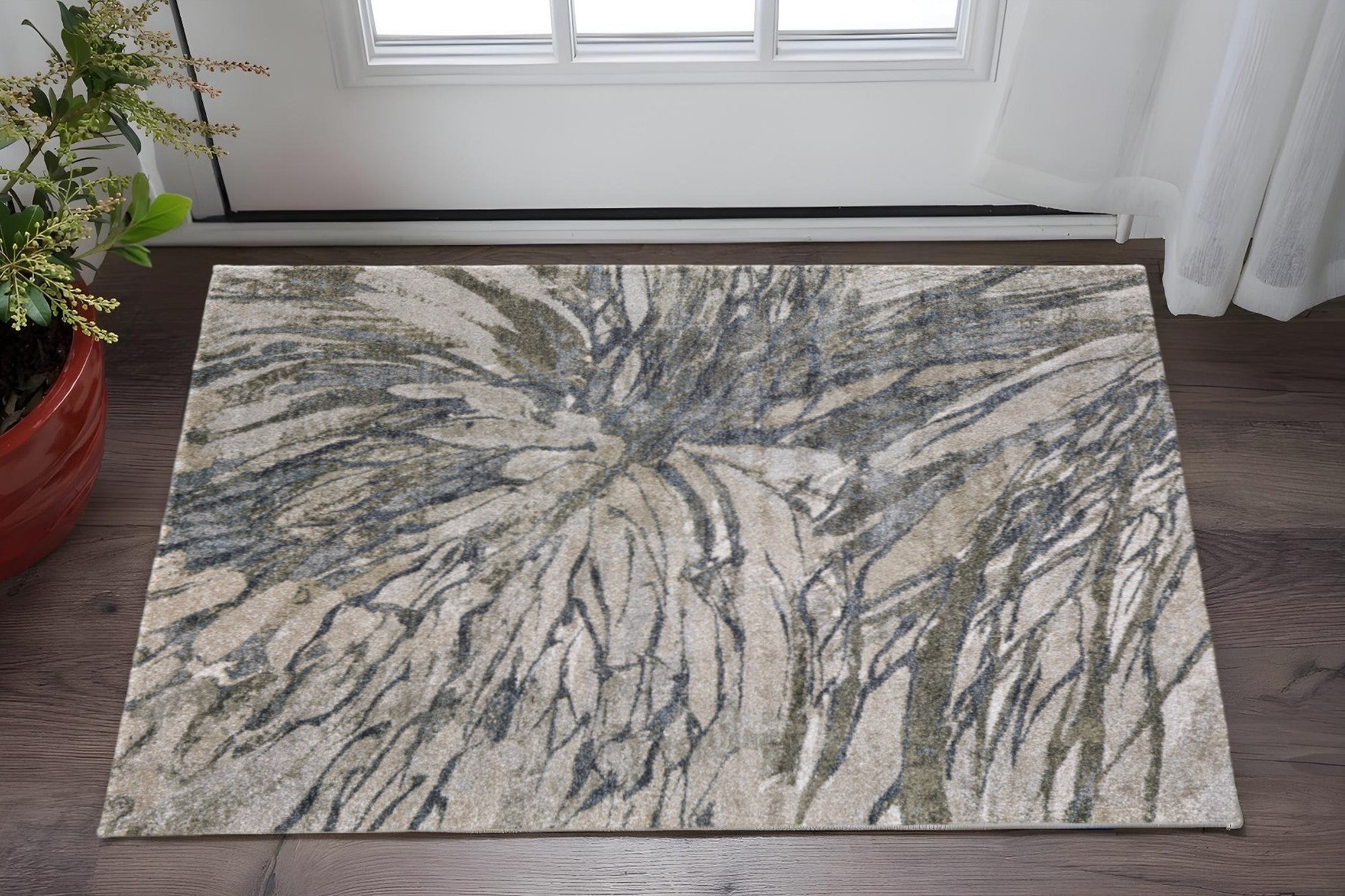 2' X 3' Gray Green And Ivory Abstract Area Rug