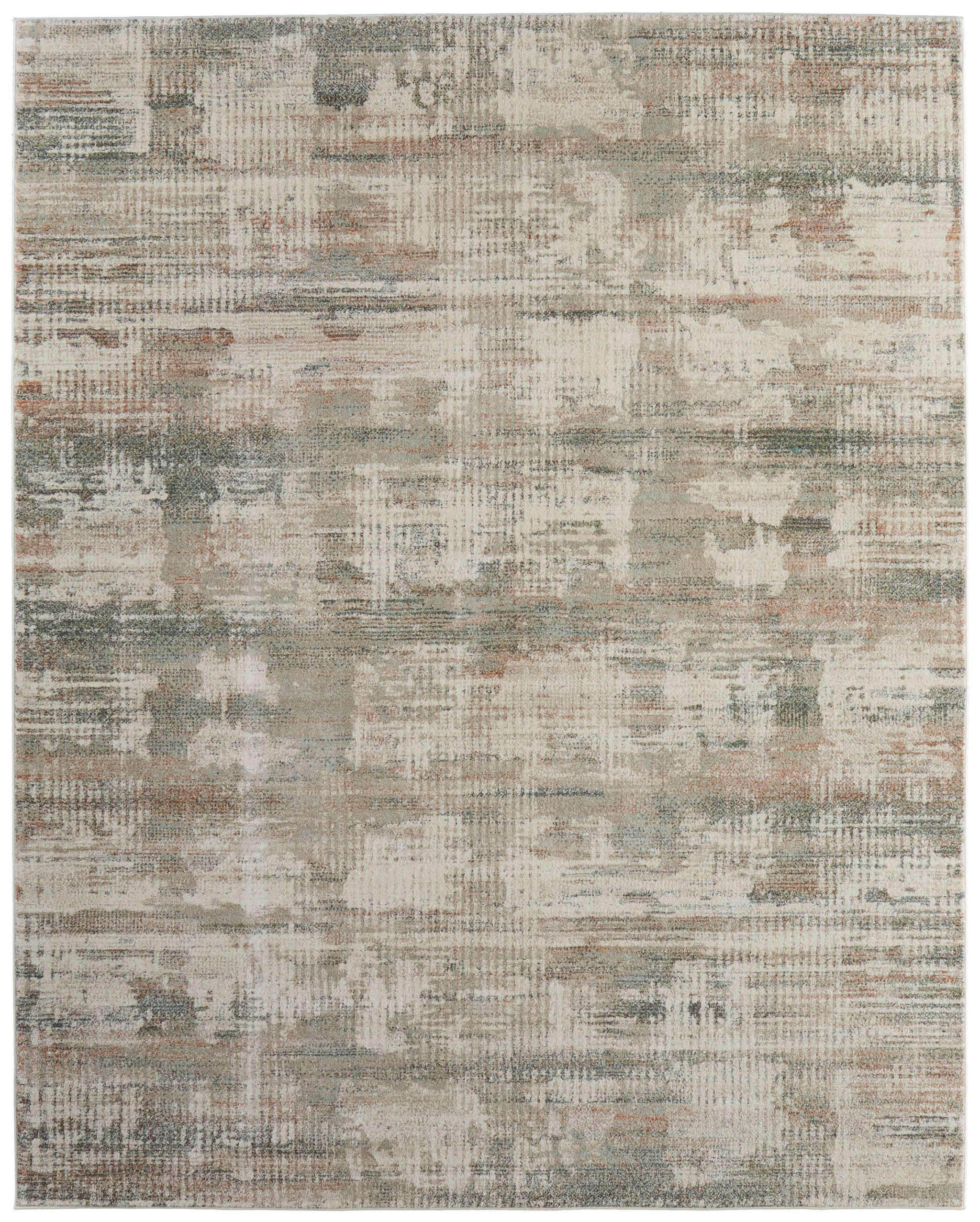 2' X 3' Ivory Gray And Green Abstract Distressed Area Rug
