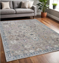 5' X 8' Gray Blue And Taupe Floral Distressed Area Rug