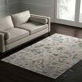 5' X 8' Tan Brown And Blue Abstract Distressed Area Rug