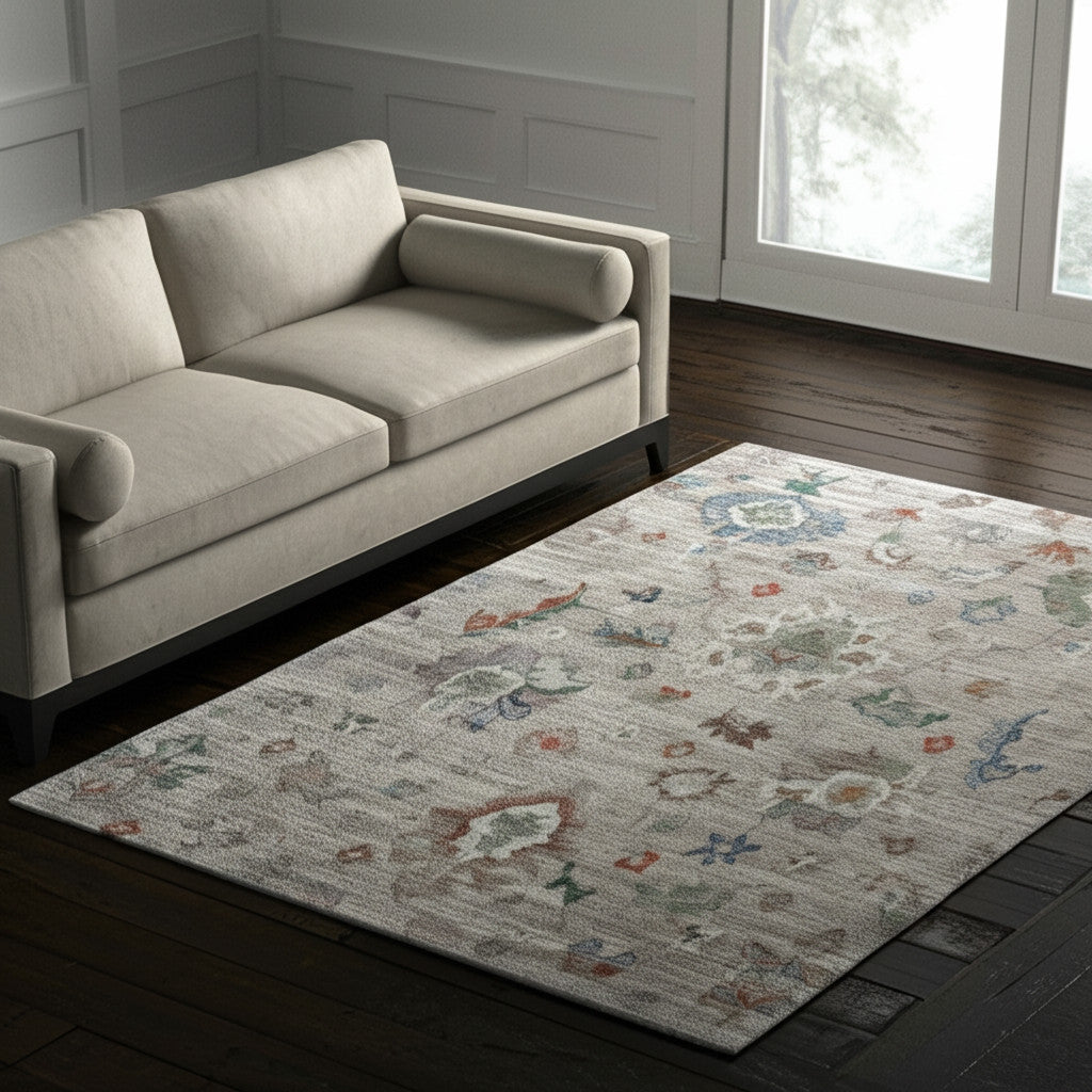 5' X 8' Tan Brown And Blue Abstract Distressed Area Rug