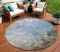 8 Denim Blue Taupe And Ivory Round Abstract Washable Indoor Outdoor Area Rug