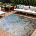 8 X 10 Denim Blue Taupe And Ivory Abstract Washable Indoor Outdoor Area Rug