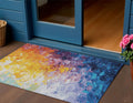 3 X 5 Gold Yellow And Teal Blue Abstract Washable Indoor Outdoor Area Rug