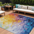 8 X 10 Gold Yellow And Teal Blue Abstract Washable Indoor Outdoor Area Rug