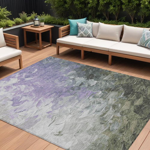 10 X 14 Lavender Olive Green And Silver Abstract Washable Indoor Outdoor Area Rug